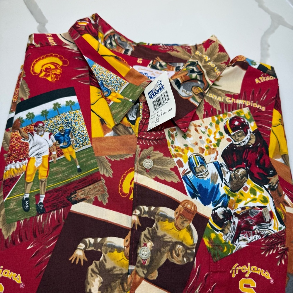 Reyn Spooner men's‎ Collegiate USC Trojans hawaiian button down shirt XL-FLAW
